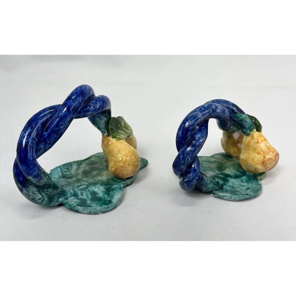 Vintage Handcrafted Majolica Pear Napkin Rings Set Of 2 Hand Painted Italy - Picture 4 of 11